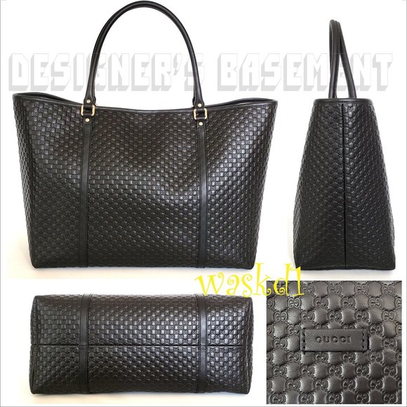 GUCCI black MICRO GUCCISSIMA leather magnetic snap top TOTE 449647 shoulder bag - Picture 4 of 8